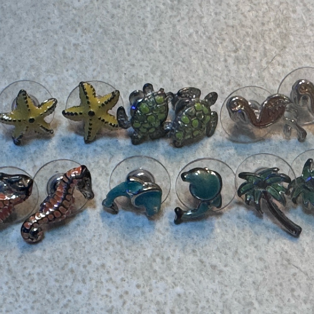 Assorted Ocean-Themed Stud Earring Set - Yellow, Green, Teal